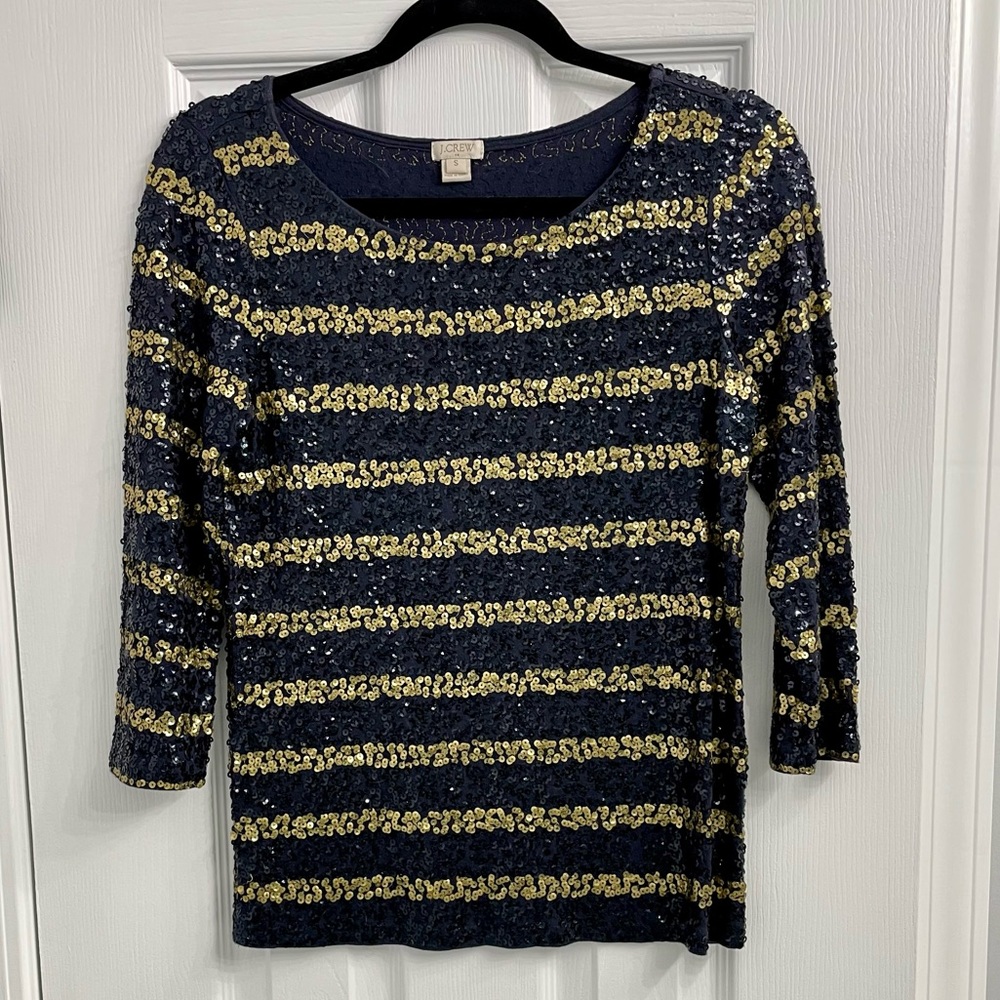 J. Crew Gold and Navy Sequin Top